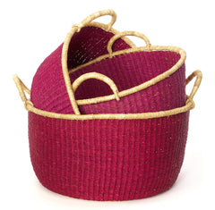 gh35b Cranberry Set of 3 Bolga Open Nesting Floor Storage Baskets | Senegal Fair Trade by Swahili Imports