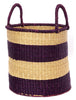 gh45b Wine Stripe Set of 2 Bolga Open Nesting Laundry Basket Hampers | Ghana Fair Trade by Swahili Imports