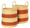 gh45c Brown Stripe Set of 2 Bolga Open Nesting Laundry Basket Hampers | Ghana Fair Trade by Swahili Imports