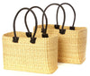 gh48 Moroccan Style Set of 2 Natural Totes with Black Leather Handles | Senegal Fair Trade by Swahili Imports