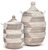 sen10u sen11u Silver & White Chevron Medium Traditional Hamper Storage Basket | Senegal Fair Trade by Swahili Imports