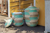 sen10y sen11y Aqua Silver & White Chevron Large Traditional Hamper Storage Basket | Senegal Fair Trade by Swahili Imports