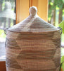 sen11u Silver & White Chevron Large Traditional Laundry Hamper Storage Basket | Senegal Fair Trade by Swahili Imports