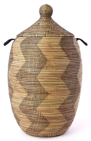 sen12p Black & Gold Zig Zag Extra Large Traditional Laundry Hamper Basket | Senegal Fair Trade by Swahili Imports