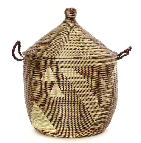 sen13d Brown & Cream Tribal Design Traditional Laundry Hamper Storage Basket | Senegal Fair Trade by Swahili Imports