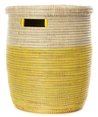 sen15i Lemon Dipped Two-Tone Medium Peace Corps Lidded Hamper Basket | Senegal Fair Trade by Swahili Imports