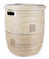 sen15k White with Silver Dots Medium Peace Corps Lidded Hamper Basket | Senegal Fair Trade by Swahili Imports
