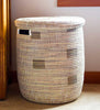 sen15k White with Silver Dots Medium Peace Corps Lidded Hamper Basket | Senegal Fair Trade by Swahili Imports