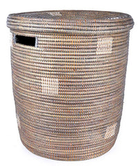 sen15l Silver with White Dots Medium Peace Corps Lidded Hamper Basket | Senegal Fair Trade by Swahili Imports