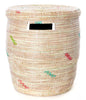 sen15o White with Rainbow Confetti Medium Peace Corps Lidded Hamper Basket | Senegal Fair Trade by Swahili Imports