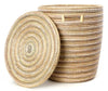 sen15t Silver Cream & White Stripe Medium Peace Corps Lidded Hamper Basket | Senegal Fair Trade by Swahili Imports