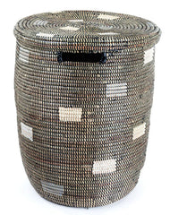 sen15w Black with Silver & White Dots Medium Peace Corps Lidded Hamper Basket | Senegal Fair Trade by Swahili Imports