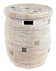 sen15x White with Silver & Black Dots Medium Peace Corps Lidded Hamper Basket | Senegal Fair Trade by Swahili Imports