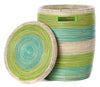 sen15z Aqua Green & White Stripe Medium Peace Corps Lidded Hamper Basket | Senegal Fair Trade by Swahili Imports