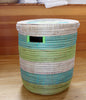 sen15z Aqua Green & White Stripe Medium Peace Corps Lidded Hamper Basket | Senegal Fair Trade by Swahili Imports