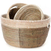 sen24a Black Silver & White Half & Half Set/3 Open Nesting Knitting Sewing Baskets | Senegal Fair Trade by Swahili Imports