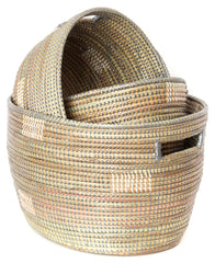 sen24h Silver with White Dots Set of 3 Open Nesting Knitting Sewing Baskets | Senegal Fair Trade by Swahili Imports
