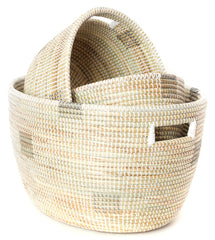 sen24i White with Silver Dots Set of 3 Open Nesting Knitting Sewing Baskets | Senegal Fair Trade by Swahili Imports