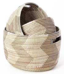 sen24l Silver & White Zig Zag Set of 3 Open Nesting Knitting Sewing Baskets | Senegal Fair Trade by Swahili Imports