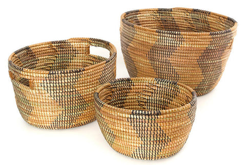 sen24p Black & Gold Zig Zag Set of 3 Open Nesting Knitting Sewing Baskets | Senegal Fair Trade by Swahili Imports