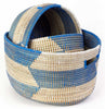 sen24t Blue & White Chevron Set of 3 Open Nesting Knitting Sewing Baskets | Senegal Fair Trade by Swahili Imports
