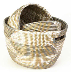 sen24u Silver & White Chevron Set of 3 Open Nesting Knitting Sewing Baskets | Senegal Fair Trade by Swahili Imports