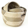 sen24u Silver & White Chevron Set of 3 Open Nesting Knitting Sewing Baskets | Senegal Fair Trade by Swahili Imports