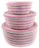 sen37m Pink & White Stripe Set of 3 Lidded Nesting Hat Boxes Storage Baskets | Senegal Fair Trade by Swahili Imports