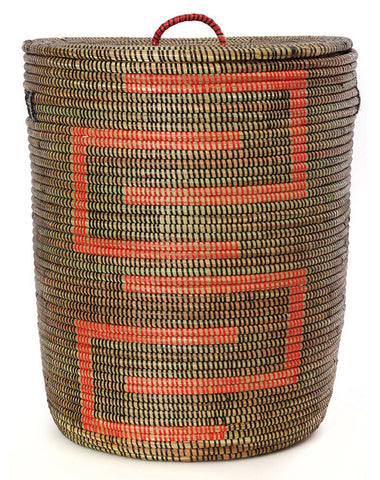 sen40a Black & Red Kumba Medium Sahara Woven Laundry Hamper Basket | Senegal Fair Trade by Swahili Imports