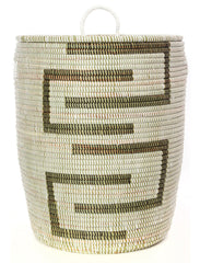 sen40c White & Black Kumba Medium Sahara Woven Laundry Hamper Basket | Senegal Fair Trade by Swahili Imports