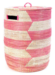 sen40m Pink & White Chevron Medium Sahara Woven Laundry Hamper Basket | Senegal Fair Trade by Swahili Imports