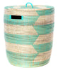 sen40o Aqua & White Chevron Medium Sahara Woven Laundry Hamper Basket | Senegal Fair Trade by Swahili Imports