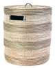 sen40p Silver & White Stripe Medium Sahara Woven Laundry Hamper Basket | Senegal Fair Trade by Swahili Imports