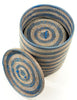 sen45d Blue & White Stripe Set of 2 Sand Dune Storage Baskets with Lids | Senegal Fair Trade by Swahili Imports