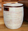 sen48a sen48b White Medium Leather Accent Laundry Hamper Storage Basket with Lid | Senegal Fair Trade by Swahili Imports