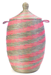sen49t Pink & Silver Spiral Extra Large Traditional Laundry Hamper Basket | Senegal Fair Trade by Swahili Imports