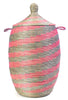 sen49t Pink & Silver Spiral Extra Large Traditional Laundry Hamper Basket | Senegal Fair Trade by Swahili Imports