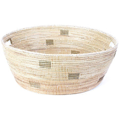 sen56i White with Silver Dots Large Open Storage Hand Woven Laundry Basket | Senegal Fair Trade by Swahili Imports