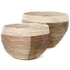 sen57a Black Silver & White Half & Half Set of 2 Open Nesting Deep Bowl Storage Baskets | Senegal Fair Trade by Swahili Imports