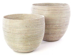 sen57c White Set of 2 Open Nesting Deep Bowl Storage Baskets | Senegal Fair Trade by Swahili Imports