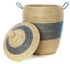 sen59a Blue & Cream Mixed Pattern Set of 3 Traditional Storage Baskets | Senegal Fair Trade by Swahili Imports