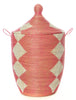 sen59c Pink & White Mixed Pattern Set of 3 Traditional Storage Baskets | Senegal Fair Trade by Swahili Imports