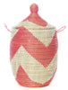 sen59c Pink & White Mixed Pattern Set of 3 Traditional Storage Baskets | Senegal Fair Trade by Swahili Imports