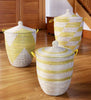 sen59d Yellow & White Mixed Pattern Set of 3 Traditional Storage Baskets | Senegal Fair Trade by Swahili Imports