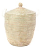 sen59e White Set of 3 Lidded Traditional Storage Baskets | Senegal Fair Trade by Swahili Imports