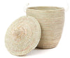 sen59e White Set of 3 Lidded Traditional Storage Baskets | Senegal Fair Trade by Swahili Imports