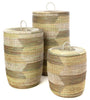 sen73q White Cream & Gray Chevron Set of 3 Sahara Storage Baskets | Senegal Fair Trade by Swahili Imports