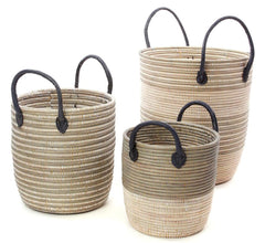sen74u Silver & White Mixed Pattern Set of 3 Nesting Storage Baskets | Senegal Fair Trade by Swahili Imports
