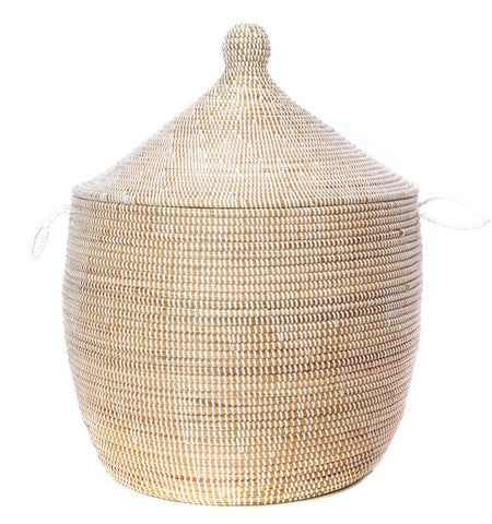 sen77c White Large Hardy Traditional Laundry Hamper Storage Basket | Senegal Fair Trade by Swahili Imports