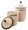 sen81c White Set of 2 Traditional Hamper Storage Baskets with Leather Trim | Senegal Fair Trade by Swahili Imports